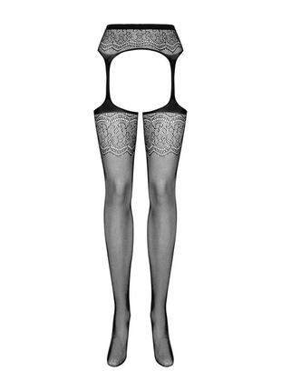 Сетчатые чулки-стокинги с цветочным рисунком obsessive garter stockings s207 xl/xxl, черные, имитаци5 фото