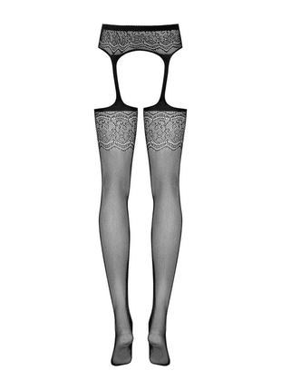 Сетчатые чулки-стокинги с цветочным рисунком obsessive garter stockings s207 xl/xxl, черные, имитаци6 фото