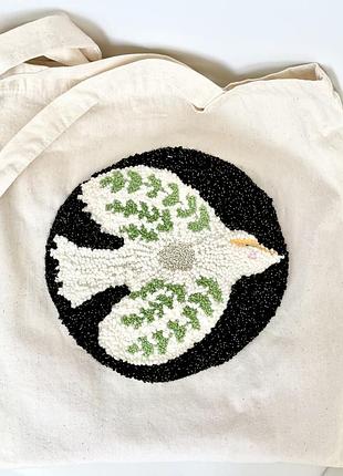 Шоппер с ковровой вышивкой punch needle шоппер с птицей ручная работа