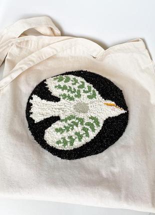 Шоппер с ковровой вышивкой punch needle шоппер с птицей ручная работа