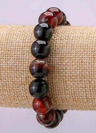 Браслет на резинке из натурального камня сердечник, гладкий шарик d-12мм, обхват 18см+-