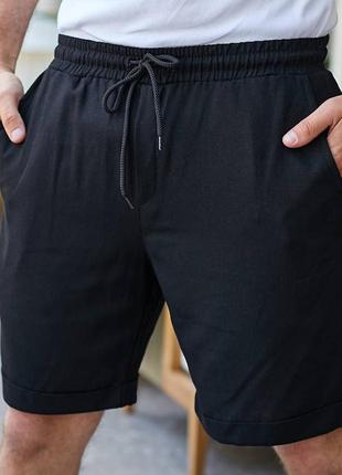 Базовые льняные мужские шорты на шнуровке качественные стильные удобные черные синие бежевые8 фото