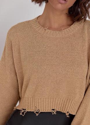 Короткий джемпер свитер с рваними краями 80% хлопок2 фото