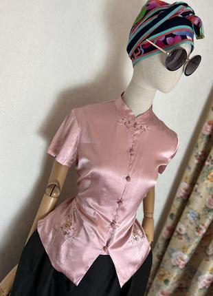 Вінтаж,шовк,рожева блуза з вишивкою,сорочка,етно бохо стиль6 фото