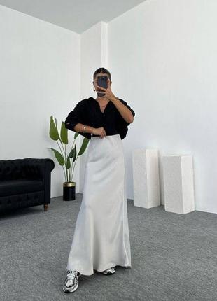 Женская длинная шелковая меди юбка тренд 2023 молоко белый