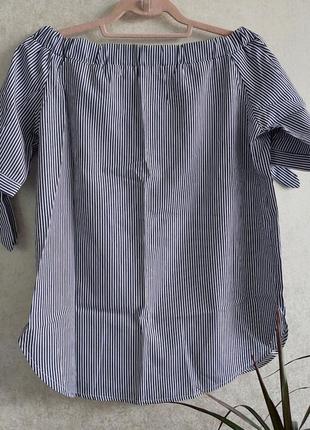 Блуза в синюю полоску и открытыми плечам cool ise(38 размер)4 фото
