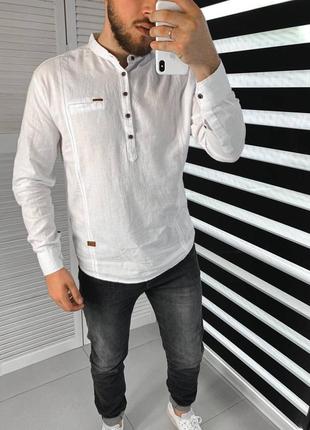Качественная мужская рубашка стойка без воротника стильная1 фото
