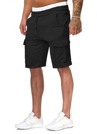 Мужские шорты на шнуровке с накладными карманами стильные черные серые графит темно-серые