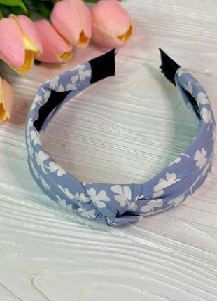 Нежный обруч чалма ободок для волос с узлом цвет голубой принт белые цветочки