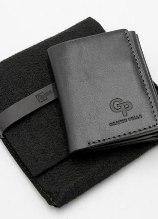 Стильный небольшой кошелёк однотонный, черное портмоне из кожи, портмоне из натуральной кожи унисекс4 фото
