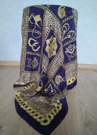 Винтажный брендовый шелковый платок nicole de beauvoir /франция/"цепи" и леопардовый принт3 фото