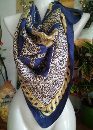 Винтажный брендовый шелковый платок nicole de beauvoir /франция/"цепи" и леопардовый принт4 фото