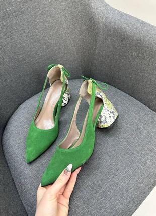 Эксклюзивные туфли лодочки из итальянской кожи и замши женские на каблуке10 фото