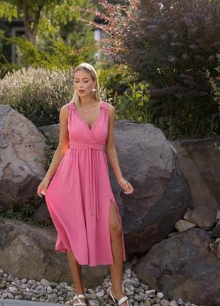 Ніжна рожева сукня плаття на запах5 фото