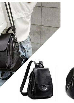 Шкіряний жіночий міський чорний рюкзак сумка