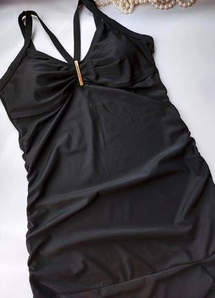 Черное пляжное купальное платье туника верх купальник танкини2 фото