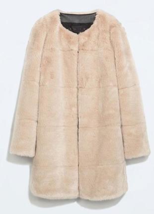 Фаворит блогеров меховое пальто пудровая шуба шубка удлиненная теплая zara6 фото