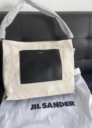 Бежевая квадратная текстильная сумка jil sander
