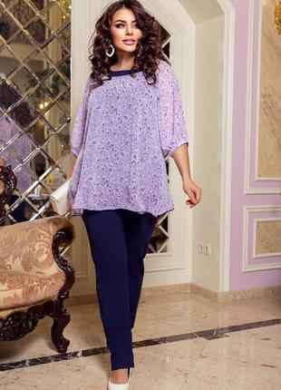 Брючный батальный женский костюм из креп-дайвинга брюки свободные батал2 фото