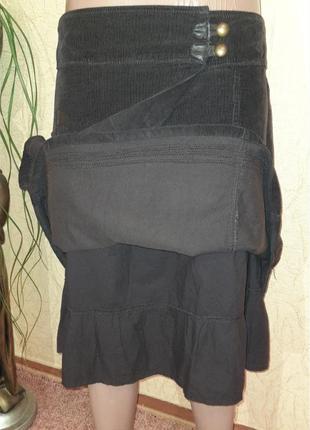 Трендовая юбка трапеция,многослойная,на запах,теплая вельветовая3 фото
