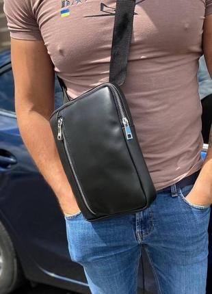 Мужская черная сумка планшетка через плечо meet 26 * 21 * 4 - m442 фото