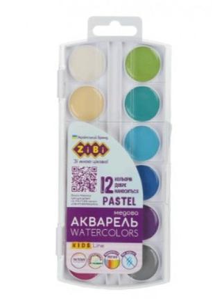 Краска акварельная медовая zibi pastel 12 цв 6592 пласт./корр. без/п (1/12)