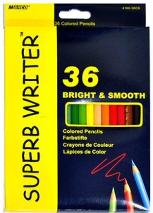 Олівці кольорові  marco 36кол 4100-36св  superb writer  шестигранні (1/4/80)