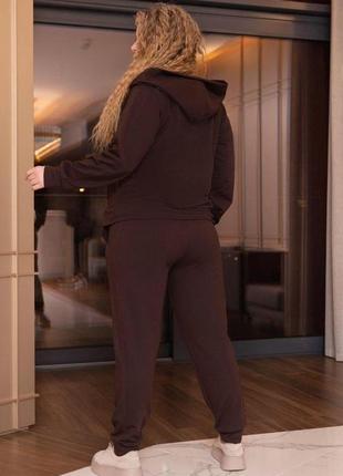 Женский спортивный костюм весна-осень из двунитки кофта на молнии + штаны большие размеры10 фото
