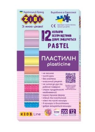 Пластилін zibi 12 кол (8 пастель + 4 глітер) 6240 pastel 200г (1/24)