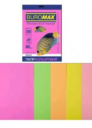 Набор бумаги для печати цвета. а4 5цв. 20л buromax 2721520-99 микс neon 80г/м2 (1/150)