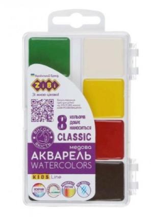 Краска акварельная медовая zibi classic 8 цв 6582 пласт./корр. без/п (1/20)