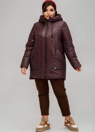 Жіноча тепла куртка великих розмірів на осінь-зиму6 фото