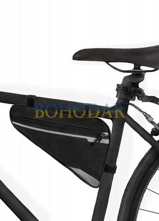 Велосумка под раму trizand 14097 велосипедная сумка для велосипеда на липучке водонепроницаемая 1.2 л польша!5 фото