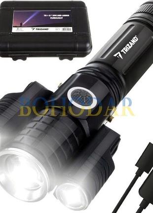 Фонарик фонарь 2/1 trizand l18369 тактический +2xxpe 2 боковые фонари cree t6 usb польша!