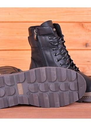 Зимние кожаные мужские ботинки modern (мех), черные10 фото