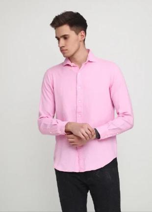 Классическая однотонная мужская фирменная рубашка