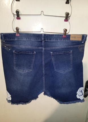 Стрейч,джинсові шорти з кишенями та мереживом,великого розміру3 фото