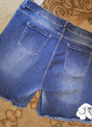 Стрейч,джинсові шорти з кишенями та мереживом,великого розміру6 фото