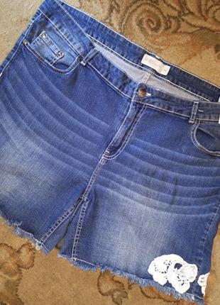 Стрейч,джинсові шорти з кишенями та мереживом,великого розміру5 фото