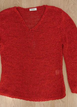 Красная вязаная кофта кофта с длинным рукавом кофта крупной вязки бренд chaloc4 фото