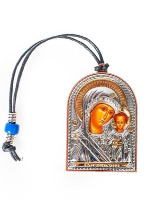 Іконка в машину на мотузочці казанська богородиця та спаситель ісус 5,5х4см, двостороння1 фото