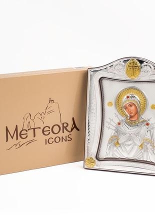 Семистрельная икона божией матери 20x25см под стеклом в серебряной рамке2 фото