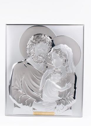 Срібна ікона свята сім'я прямокутної форми 24,7х20,9 см без рамки1 фото