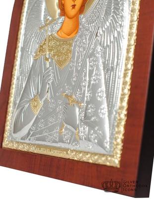 Серебряная икона ангел хранитель 5,2х6,8см арочной формы на дереве6 фото