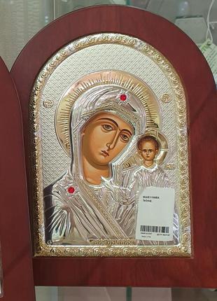 Ікона срібна з позолотою богородиця казанська відкритий лик1 фото