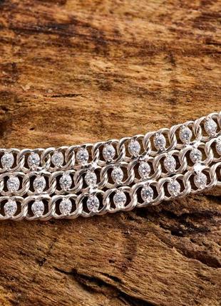 Жіночий срібний браслет 925 проби потрійний арабська бісмарк з фіанітами1 фото
