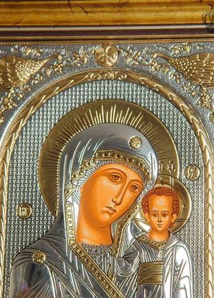 Ікона посріблена казанська божа матір 23,3х25,7см прямокутної форми під склом5 фото