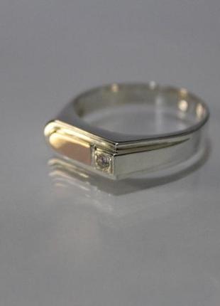 Перстень срібний із золотою напайкою та фіанітом чоловічий3 фото