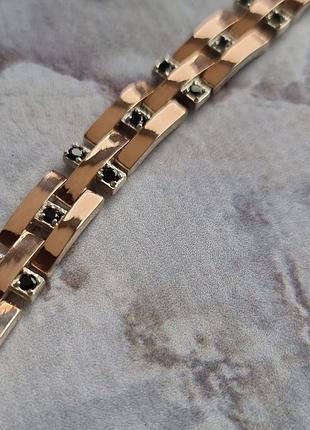 Серебряный браслет с золотом и цирконом ''шейх 2''