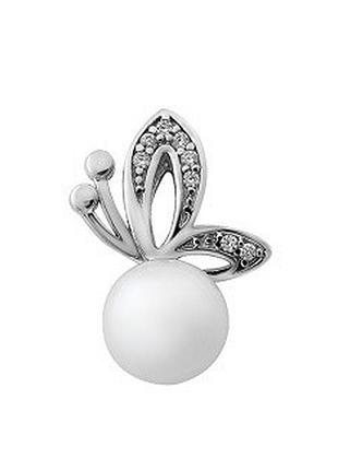 Кулон серебряный  бабочка с жемчужиной и фианитами